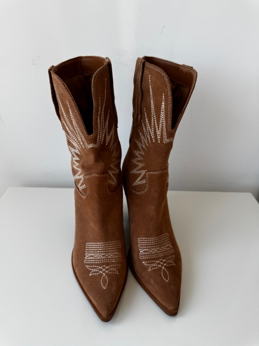 Marc Fisher Rogers Embroidered Suede Western Boot Brown Size 8.5 Women - Picture 2 of 7